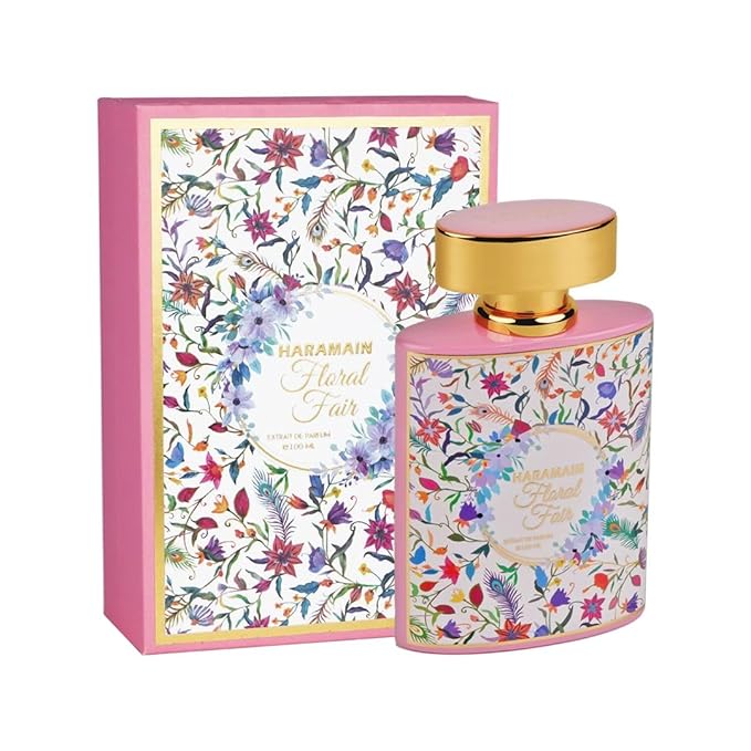 Al Haramain Floral Fair - Arabian Perfume for Women - Arabic Long Lasting Fragrance with Notes of Rose, Bergamot, Jasmine, Musk, and Patchouli - Extrait De Parfum Spray - 3.4 oz EDP Spray