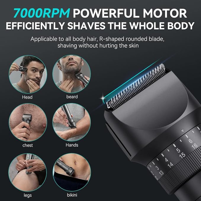 Beard Trimmer for Men - Professional Body Hair Trimmer for Men, 42 Adjustable Length Settings Hair Clippers Nose Trimmers for Head Face Mustache Nose Electric Shavers IPX6 Waterproof LED Display Gifts