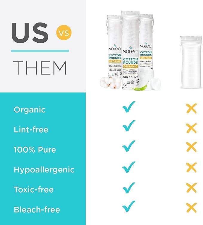 Organic Cotton Rounds Compatible with Makeup Products, Eye Makeup Remover Pads and Baby Wipes, Small, 600 Count - Noleo