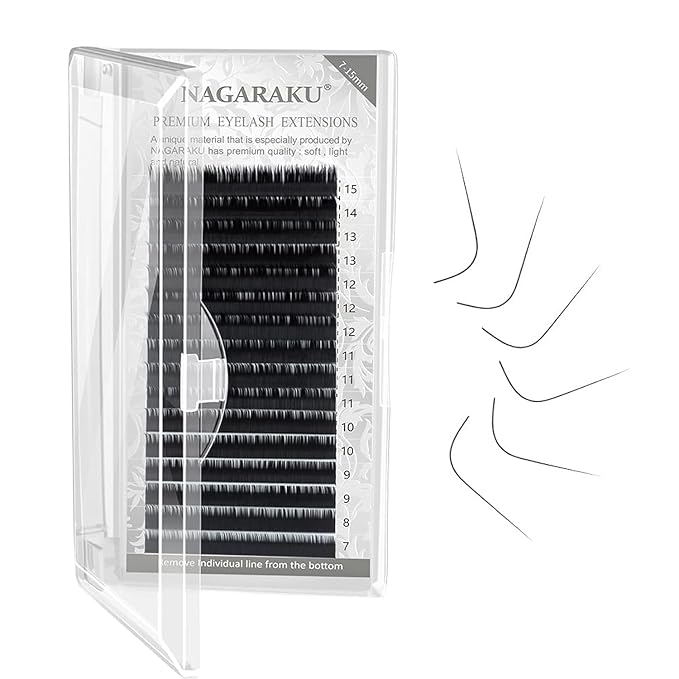NAGARAKU Eyelash Extensions Individual Lashes 0.07 N (M) curl 7-15mm Mix Faux Mink Classic Volume 16 rows Soft Natural