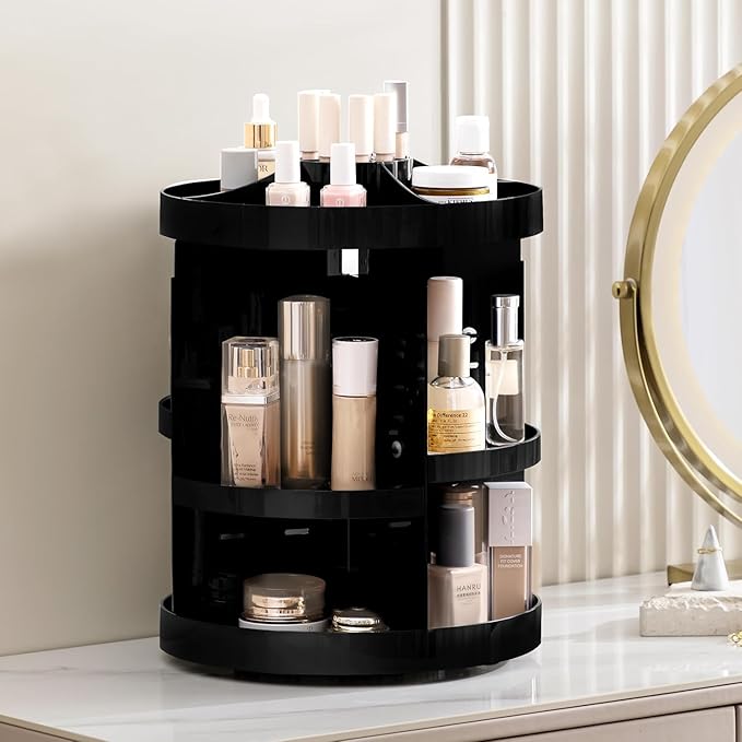 HBlife 360 Rotating Makeup Organizer Plus Size Adjustable Carousel Large Capacity Revolving Perfume Organizer Skincare Organizers Cosmetic Storage Spinning Holder for Vanity, Black