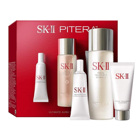 SK-II Ultimate Aura Skincare Kit - Radiance-Boosting Skincare Gift Set with Travel & Full Size Products - Kit Includes Full Size Facial Treatment Essence, Mini Cleanser & Mini Essence Serum (3 Count)