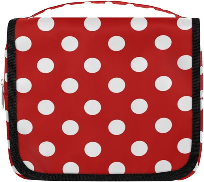 Hanging Travel Toiletry Bag for Women, Polka Dot Print Travel Makeup Bag Red White Polka Dot Portable Cosmetic Bag Travel Organizer for Toiletries Accessories