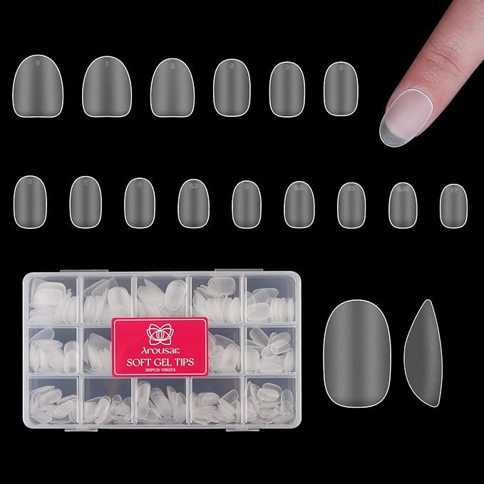 Short Oval Nail Tips, 360pcs Clear Acrylic Nail Extension Set in 15 Sizes, Matte Short Oval Full Cover Press on False Nail Tips for Nail Art, Spring Summer DIY Salon Gift