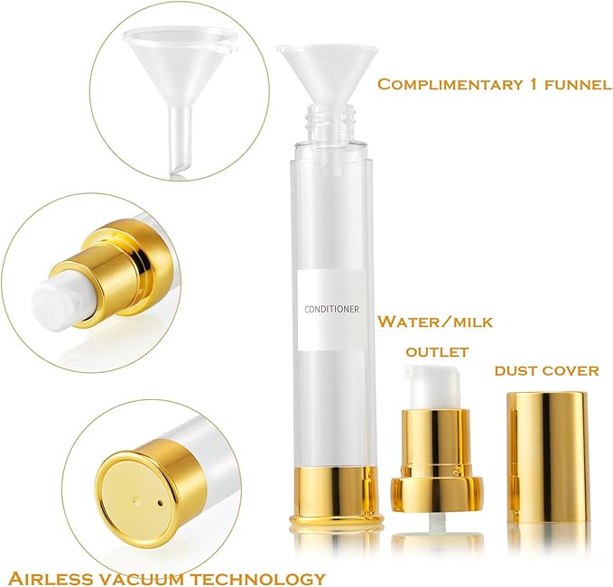 Golden Airless Pump Bottle Travel Set with Box Refillable Empty Cosmetic Pump Bottle Vacuum Bottles for Liquids Such as Hand Soap,Toner,Foundation,Hair Oil,Lotion and Cream(1oz/30ml,4 Pack)
