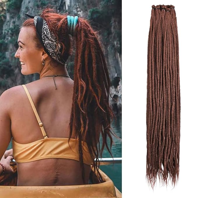 36" Medium Auburn Dreadlocks Extension Soft Synthetic Crochet Hair Super Long Dread Extensions Reggae Style for Women (10 Strands)