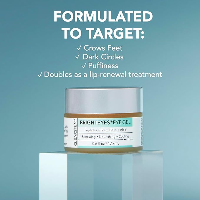 CLEARSTEM - BRIGHTEYES - Nourishing Eye Gel - For Puffy Eyes, Crow's Feet, & Dark Circles - Made with Collagen, Stem Cells, Peptides & Aloe Vera - Vegan - Gluten Free - Men & Women - 0.6 oz