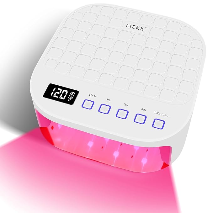 MEKK Cordless UV LED Nail Lamp,54W UV Light for Gel Nails with Hand-Friendly Red Light Beads,Auto Sensor & 4 Timer Settings Professional Flash Cure Lamp for Salon and Home,Checkered Design-White