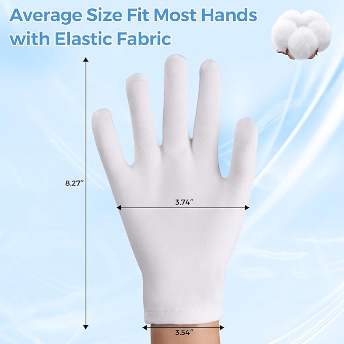 Donfri 2 Pairs White Moisturizing Gloves Overnight Cotton Gloves for SPA, Dry Hands Eczema, Hand Care, Day and Night Healing，Reusable