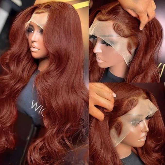 13x6 Reddish Brown Lace Front Wigs Human Hair HD Lace Front Wigs Human Hair 180 Density Body Wave Frontal Wigs Human Hair with Baby Hair Colored Glueless Wigs 34Inch