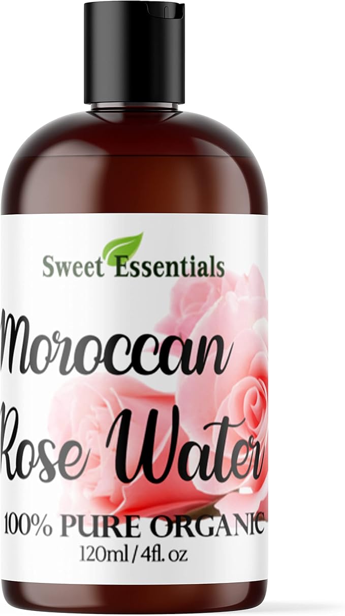 Premium Organic Moroccan Rose Water - 4oz - Imported from Morocco - 100% Pure (Food Grade) No Oils or Alcohol - Rich in Vitamin A & C. Perfect for Reviving, Hydrating & Rejuvenating Your Face & Neck