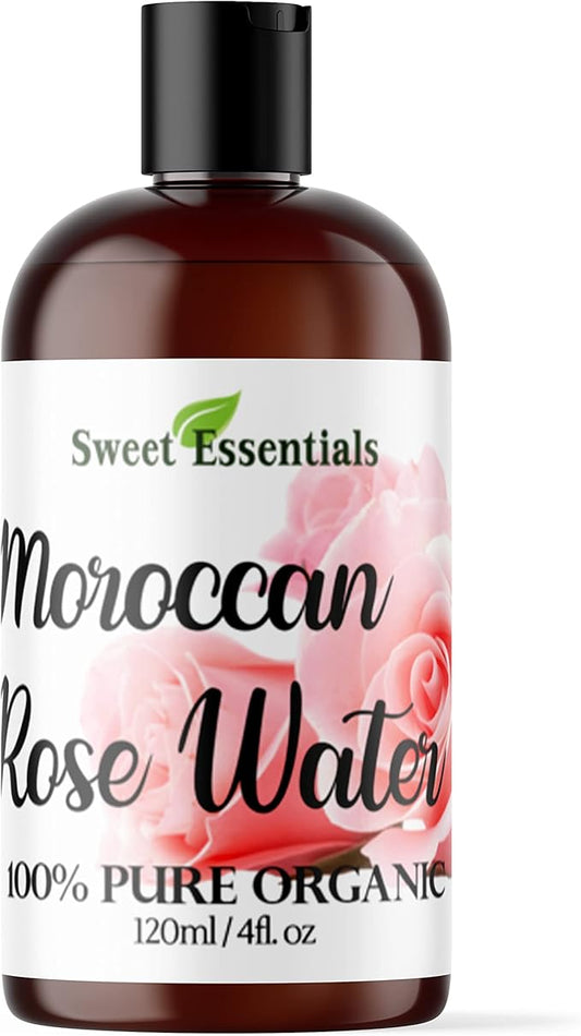 Premium Organic Moroccan Rose Water - 4oz - Imported from Morocco - 100% Pure (Food Grade) No Oils or Alcohol - Rich in Vitamin A & C. Perfect for Reviving, Hydrating & Rejuvenating Your Face & Neck