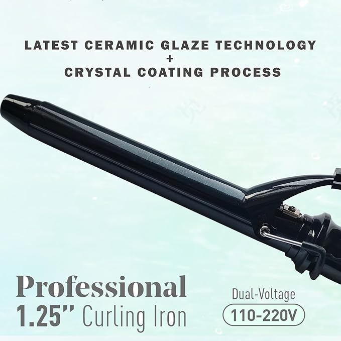 abp 1.25 Inch Curling Iron Extra Long Barrel with Ceramic Coating for Long/Medium Hair,1 1/4 INCH LCD Display Instant Heat up to 450°F with clamp,Hair Style Tool Girls & Women