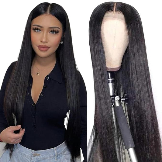 4x4 Lace Front Wigs Human Hair Pre Plucked 150% Density Straight Glueless Lace Frontal Wigs Human Hair for Black Women 4x4 Brazilian Virgin HD Lace Closure Human Hair Wigs with Baby Hair(26 Inch)