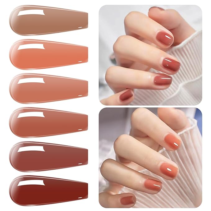 Vishine Jelly UV LED Gel Nail Polish Sets 6 Colors Transparent Red Pink Nude Brown Skin Color Soak Off Gel Polish Long Lasting Gift Set C007