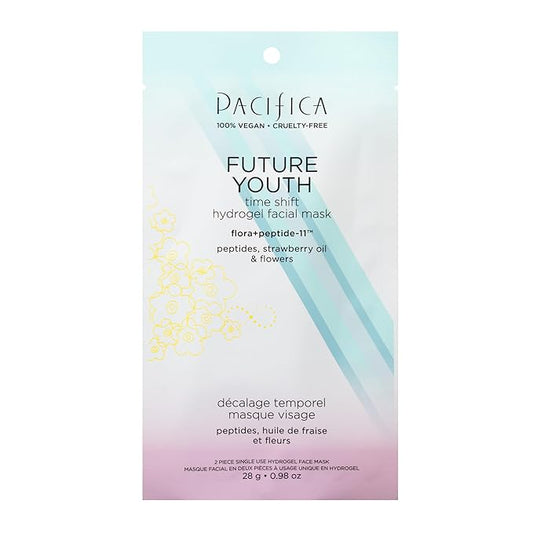 Pacifica Future Youth Time Shift Hydrogel Facial Mask, Multi-Peptide Anti-Aging Sheet Mask for Firming & Plumping, Ultra-Hydrating Serum-Infused Mask for Face & Neck, 100% Vegan