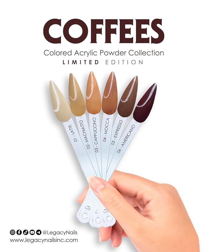 Legacy Nails Professional COLLECTION Acrylic Powder Kit 6 Colors Nail Art Set for Manicure DIY for Dip & Acrylic Nail Extensions (COFFEES COLLECTION)