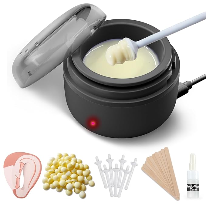 Ear Nose Wax Kit Men, Nose Hair Waxing Kit for Men, Ear Hair Removal Wax 100g, 20 Pcs Nose Applicator, 15-20 Times, Usb Rapid Heating, Constant Temperature, Painless, Black