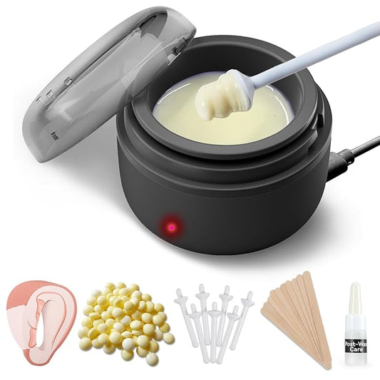 Ear Nose Wax Kit Men, Nose Hair Waxing Kit for Men, Ear Hair Removal Wax 100g, 20 Pcs Nose Applicator, 15-20 Times, Usb Rapid Heating, Constant Temperature, Painless, Black