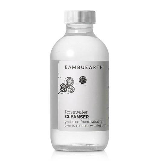 BambuEarth Rosewater Face Cleanser (4 oz) - Helps Hydrate, Balance, and Soothe - Non-Foaming, Vegan, Alcohol-Free Cleanser with Organic Rosewater to Support Skin's Barrier