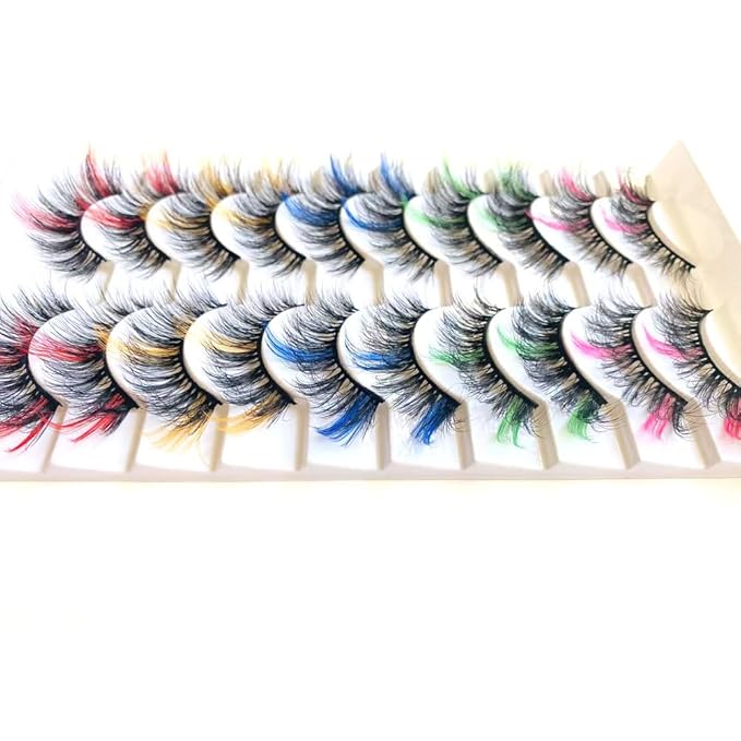 Sunniess Ombre Colored Lashes Silk Protein Fluffy Wispy Volume Fake Lashes for Halloweens Cosplay Party Stage Lashes with Color Make up Faux Mink False Eyelashes