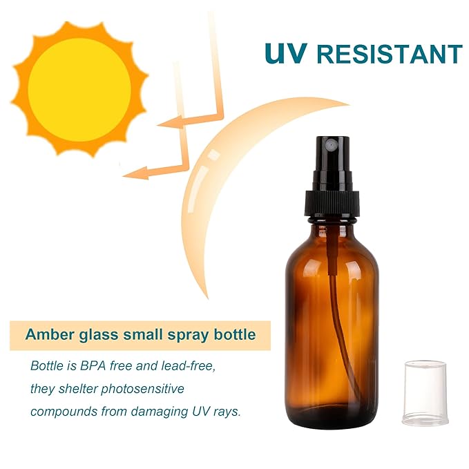 Amber Glass Small Spray Bottle 2 oz 24 Packs,Fine Mist Sprayer Small Clear Bottles,Refillable Containers mini spray bottles for Cleaning Solutions and Skin Care (Amber 24pcs)