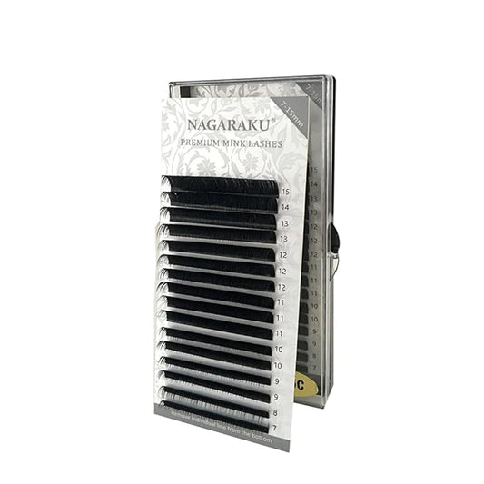 NAGARAKU Eyelash Extensions Individual Lashes 0.12mm J curl 7-15mm Mix Tray Classic Matte Black Natural Faux Mink 16 rows