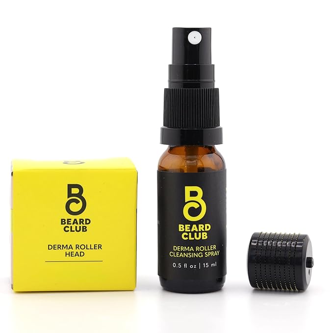 The Beard Club Derma Roller Replacement Head & Cleansing Spray - 0.3mm Titanium Microneedles - Replace, Clean and Prolong Derma Roller Life