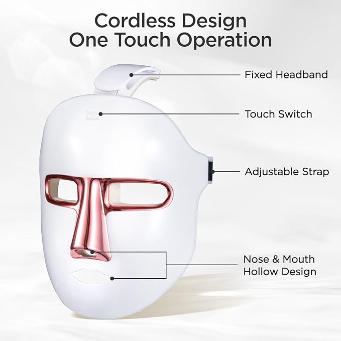 Red Light Mask for Face, 7-1 Colors Red Light Face Mask, Cordless Skincare Facial Mask At Home, Portable and Rechargeable