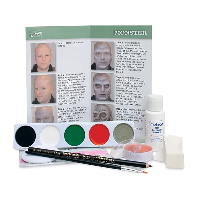 Mehron Makeup Premium Character Kits| Costume Kits for Halloween & Cosplay| Made in the USA | Complete Kit Includes all Makeup, Tools, & Instructions on How to Create the Look | (Monster/Frankenstein)
