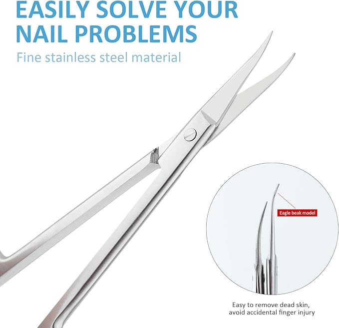 Cuticle Scissors for Women and Men Curved Stainless Steel with Tip Grooming Blades Manicure Nail for Dry Skin Nail Scissors (1)