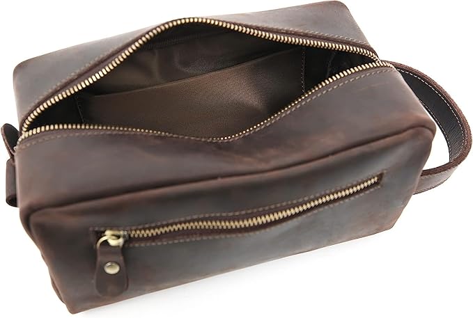 Leather Toiletry Bag for Men Travel Shaving Dopp Kit-Large Cosmetic Bags Toiletries Bathroom Organizer
