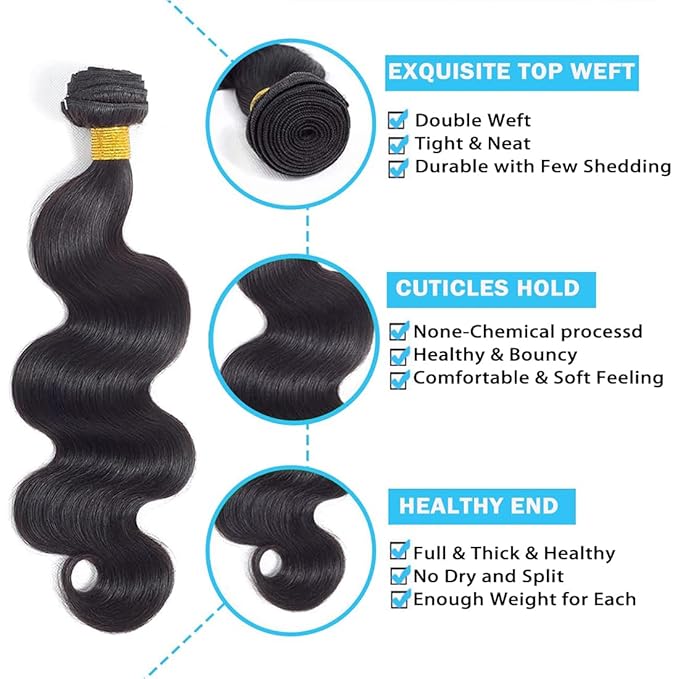 Cirvty 20 Inch Body Wave Bundle Human Hair 1 Bundles Body Wave Bundles 100% Unprocessed Brazilian Virgin Hair Bundles Double Weft Weave Bundles Human Hair Natural Black Color