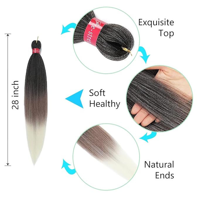 Pre-stretched Braiding Hair, Original Braid Hair Extensions, Hot Water Setting Crochet Hair Braids, Yaki Texture Easy Braiding Hair… (28''-pack of 8, 1b/30/613)…