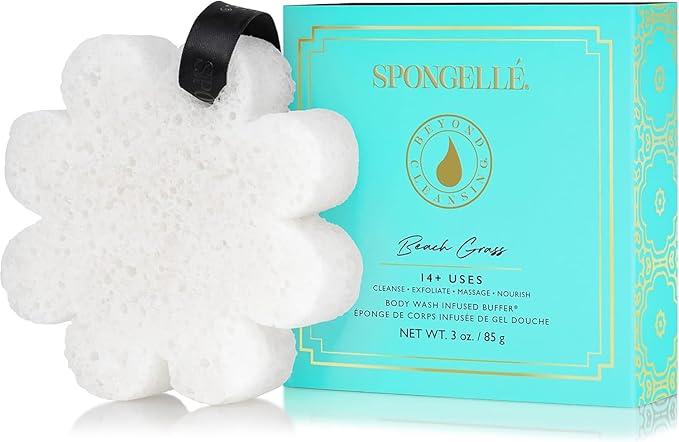 SPONGELLÉ Spongelle Wild Flower Buffer Body Scrubber Bundle with Box | Bath & Shower Loofah for Women | Exfoliator with Body Wash Infused | 14+ uses (Beach Grass, French Lavender, Freesia Pear)