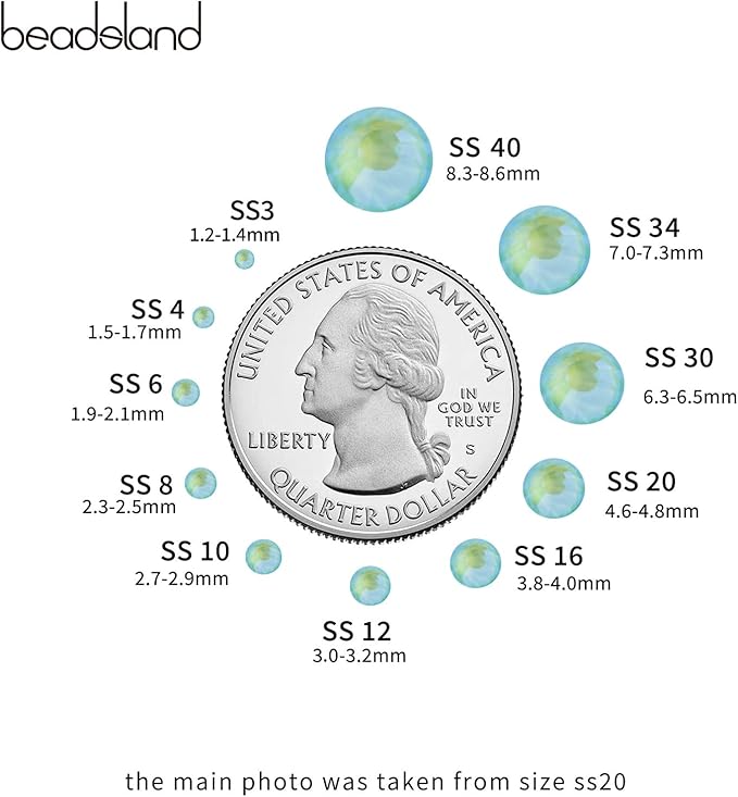 Beadsland 1440pcs Flat Back Crystal Rhinestones Round Gems for Nail Art and Craft Glue Fix, Luminous Blue, SS16,3.8-4.0mm