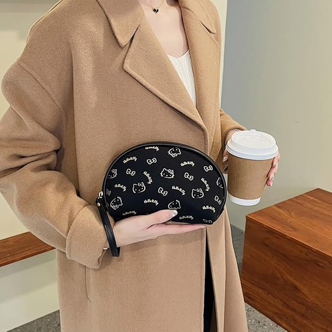 AmBealla Make up Bag Travel Cosmetic Bags Brush Holder Zipper Pouch Case Organizer Cute Organizer Suitable for Purse for Women (Black 2PCS)