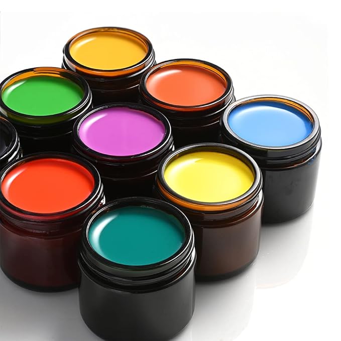 2 oz Round Amber Glass Jars, Bumobum 70 pack Cream Jars with Black Lids, Black and White Labels & Inner Liners, Empty Cosmetic Containers for Cream, Lotion