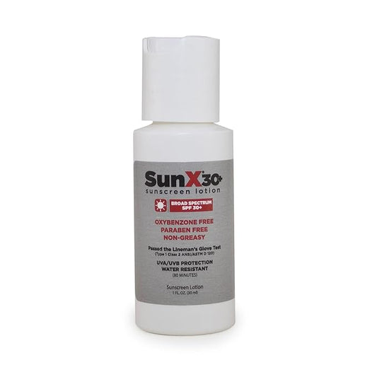 CoreTex Sun X 30+ SPF Broad Spectrum Sunscreen Lotion - 1oz Bottle of Paraben, Oxybenzone, Octinoxate, & Oil Free Sunscreen - No White Cast and Water & Sweat Resistant Up to 80 Minutes