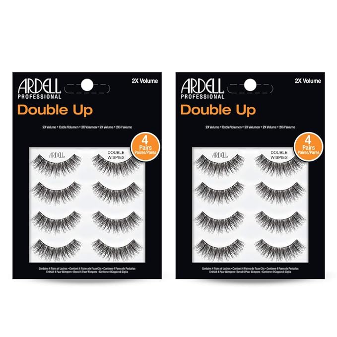 Ardell Double Up Wispies False Eyelashes - Voluminous, Dramatic Look, Natural Lashes, 4 Pairs (x 2 Pack)