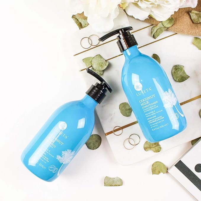 L LUSETA Coconut Milk Shampoo & Conditioner, Nourishing & Moisturizing Hair, Sulfate & Paraben Free, Keratin & Color Safe, 16.9oz Each