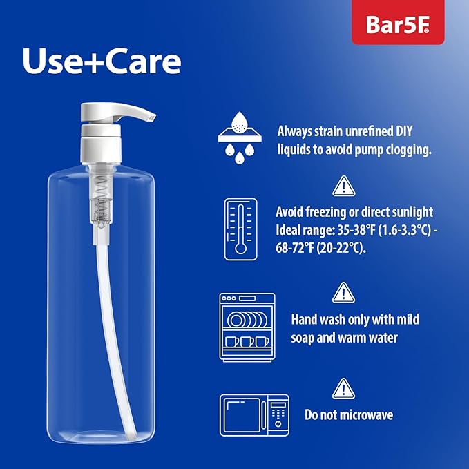 Bar5F Pump Bottle (2-Pack 32-Ounce 1-Liter) Empty for Shampoo Conditioner Body Wash Lotion BPA-Free Crystal-Clear