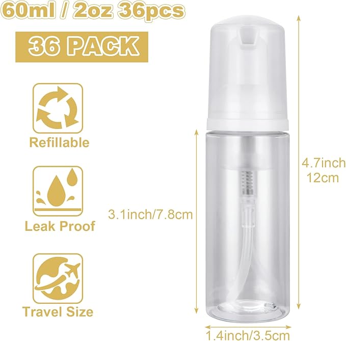 50 Pcs Foam Pump Bottle 1oz/30ml Travel Size Foam Pump Bottle Bulk Empty Lash Shampoo Bottles Small Foam Dispenser Bottle for Refillable Hand Sanitizer, Cleanser, Cosmetics