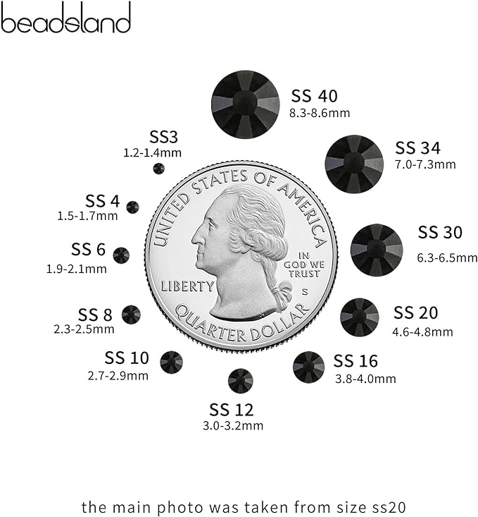 Beadsland Hotfix Rhinestones Bulk, 14400PCS Crystal Hot Fix Rhinestones for Crafts Clothes DIY Decoration, Black, SS10, 2.7-2.9mm