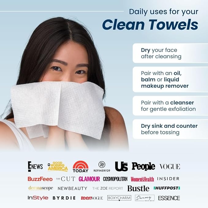 Clean Skin Club Clean Towels™, 100% USDA Biobased Dermatologist Approved Face Towel, Disposable Clinically Tested Face Towelette, Facial Washcloth, Ultra Soft Makeup Remover Dry Wipes, 1 pack, 25 ct
