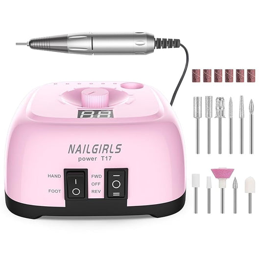 Nail Drill Machine，Professional Electric Nail File Set 35000RPM Nail File Drill Acrylic Nails Kit for Manicure Gel Nail Polish Remover (Pink)