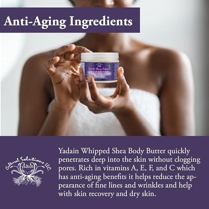 Yadain Lavender Berry Extreme Body Butter | Whipped Shea Butter for Face and Body Moisturizing Natural Body Butter for Skin Hydration & Recovery, 12oz