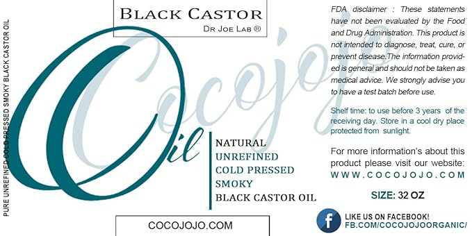 Dr Joe Lab Jamaican Black Castor Oil - Pure, Natural Smokey, Cold Pressed - Bulk 32 oz - Bulk Non GMO Paraben-Free Hair Face Skin Body Eyebrows Eyelash Locs