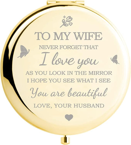 Gifts for Wife I Love You Wife Gold Compact Mirror