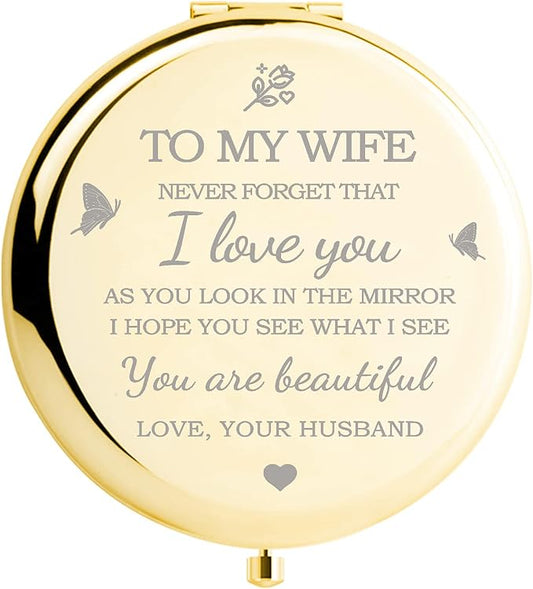 Gifts for Wife I Love You Wife Gold Compact Mirror